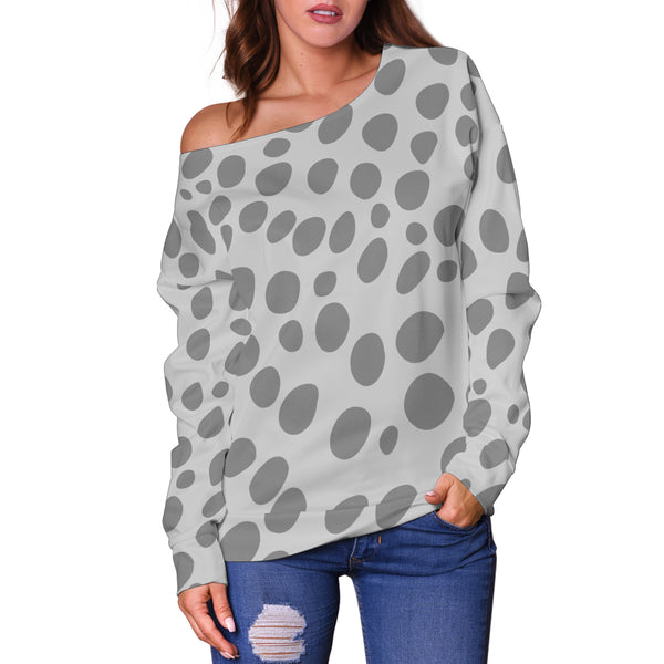 Women Teen Off Shoulder Sweater Animal Print Black And White BWanimalprint-02b