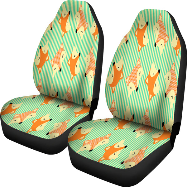 Cute Green Stripe Large Fox Car Seat Covers