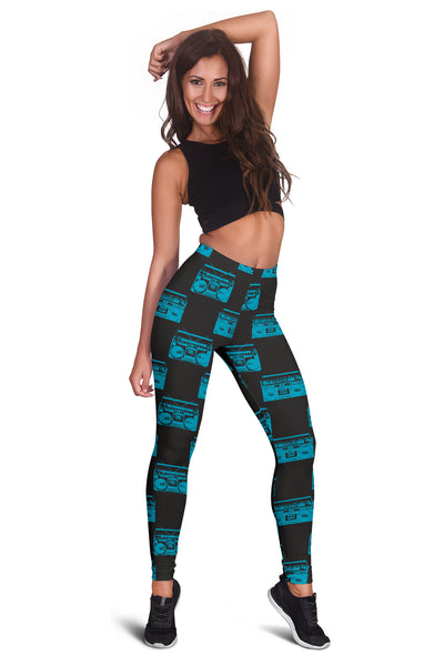 Women Leggings Sexy Printed Fitness Fashion Gym Dance Workout 80's Boombox Blue 08