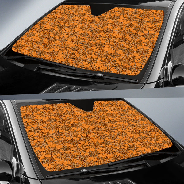Trick or Treat Orange Spider Web Auto Sun Shades