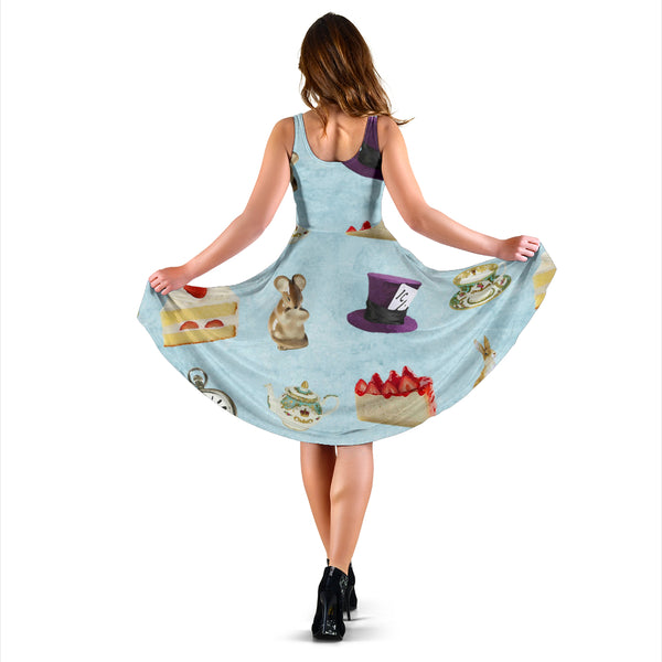 Women's Dress, No Sleeves, Custom Dress, Midi Dress, Alice In Wonderland 2 Alice Paper 04