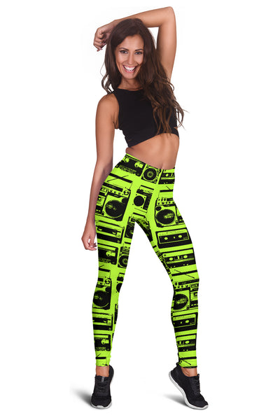 Women Leggings Sexy Printed Fitness Fashion Gym Dance Workout 80's Boombox Light Green 05