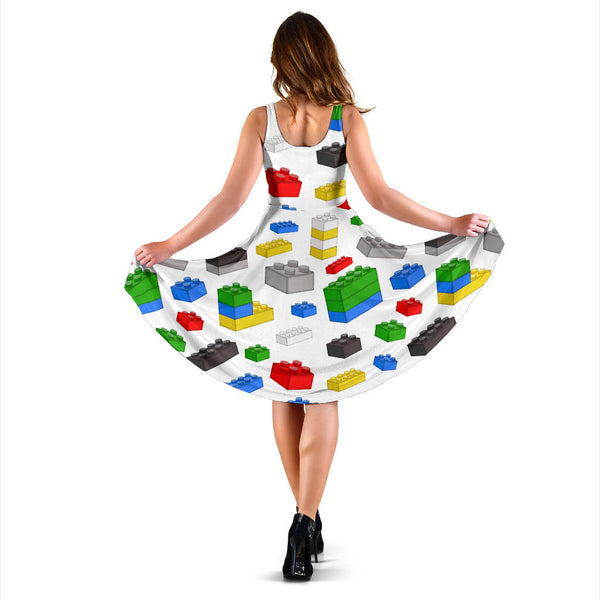 Women's Dress, No Sleeves, Custom Dress, Midi Dress, Lego Building Blocks 09