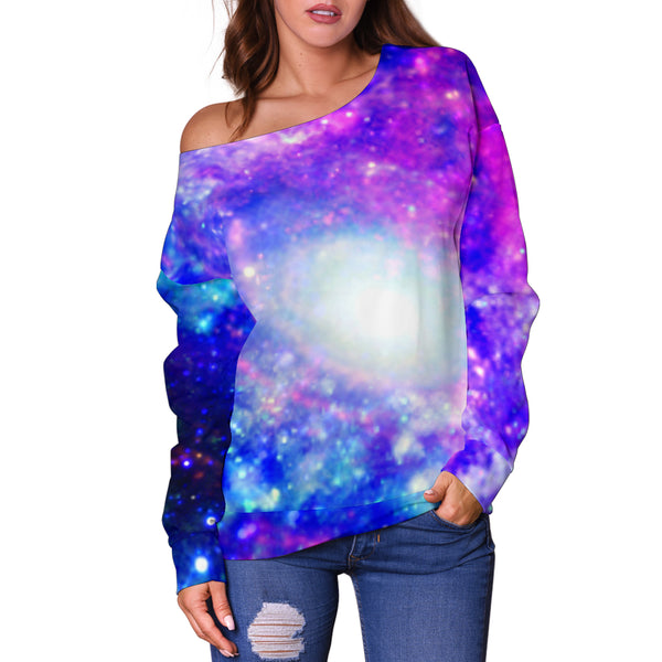 Women Teen Off Shoulder Sweater Galaxy 2