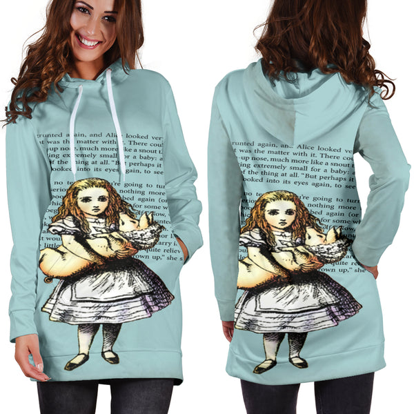 Studio11Couture Women Hoodie Dress Hooded Tunic Alice And The Pig Athleisure Sweatshirt