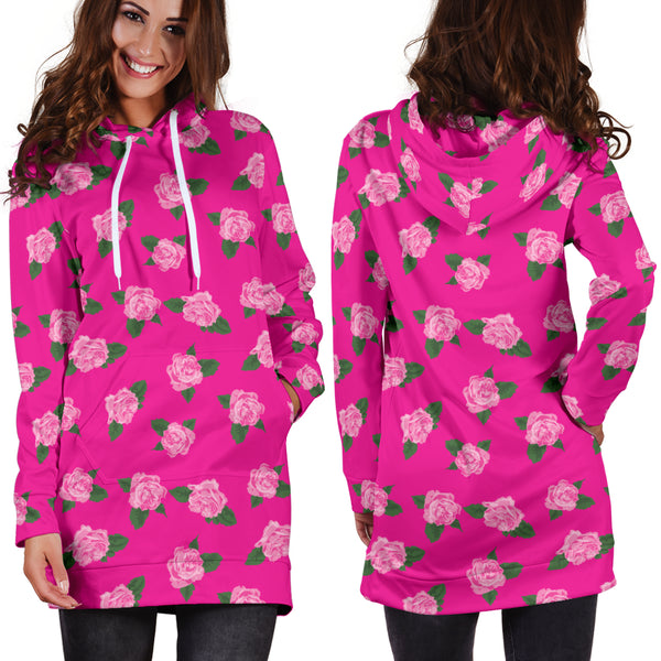 Studio11Couture Women Hoodie Dress Hooded Tunic Magenta Rose Athleisure Sweatshirt