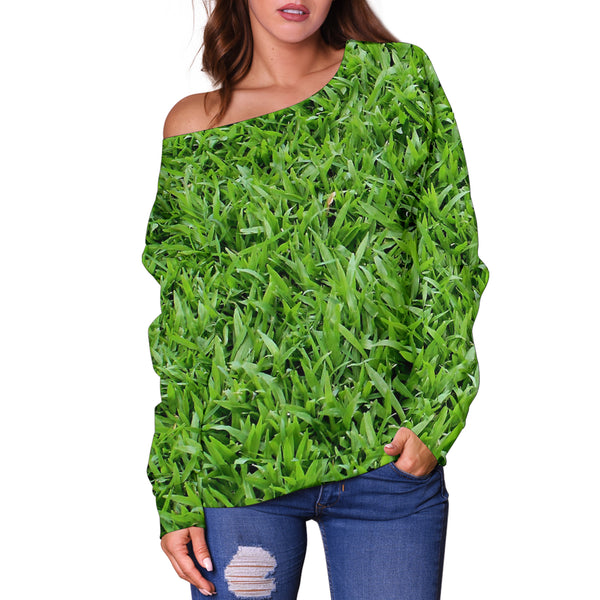 Women Teen Off Shoulder Sweater Nature 1 Grass