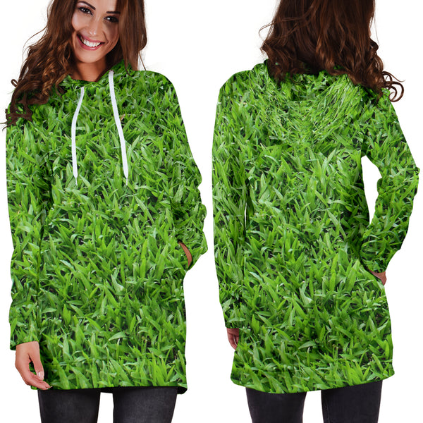 Studio11Couture Women Hoodie Dress Hooded Tunic Grass Nature Athleisure Sweatshirt