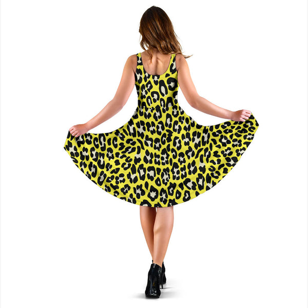Women's Dress, No Sleeves, Custom Dress, Midi Dress, Leopard Print 05