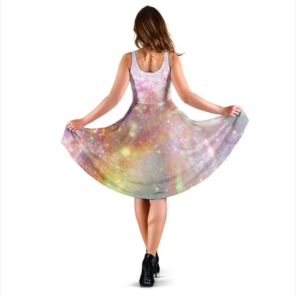 Women's Dress, No Sleeves, Custom Dress, Midi Dress, Pastel Galaxy 09