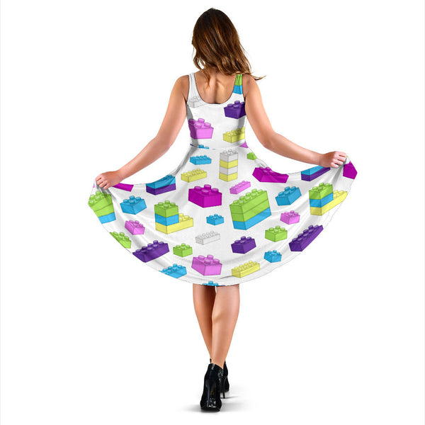 Women's Dress, No Sleeves, Custom Dress, Midi Dress, Lego Building Blocks Pastel 09