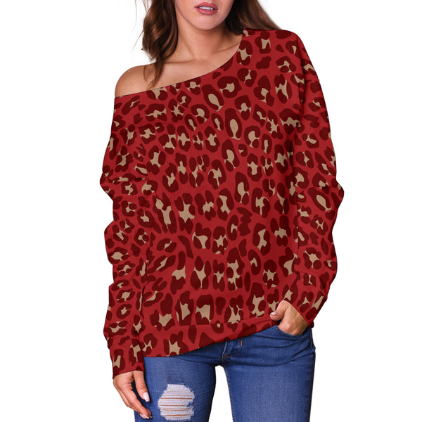 Women Teen Off Shoulder Sweater Leopard Print Digital Paper 12