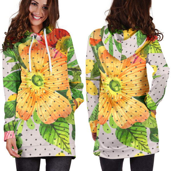 Studio11Couture Women Hoodie Dress Hooded Tunic Amazing Floral Spring Athleisure Sweatshirt