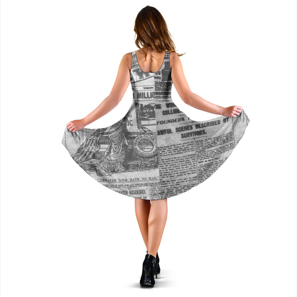Women's Dress, No Sleeves, Custom Dress, Midi Dress, Old Newspaper 12