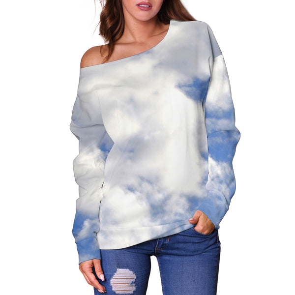 Women Teen Off Shoulder Sweater Nature 1 Cloud
