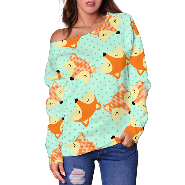 Women Teen Off Shoulder Sweater Foxes 2 Paper 7
