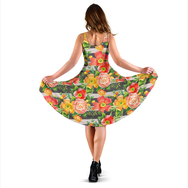 Women's Dress, No Sleeves, Custom Dress, Midi Dress, Floral Spring 1-01