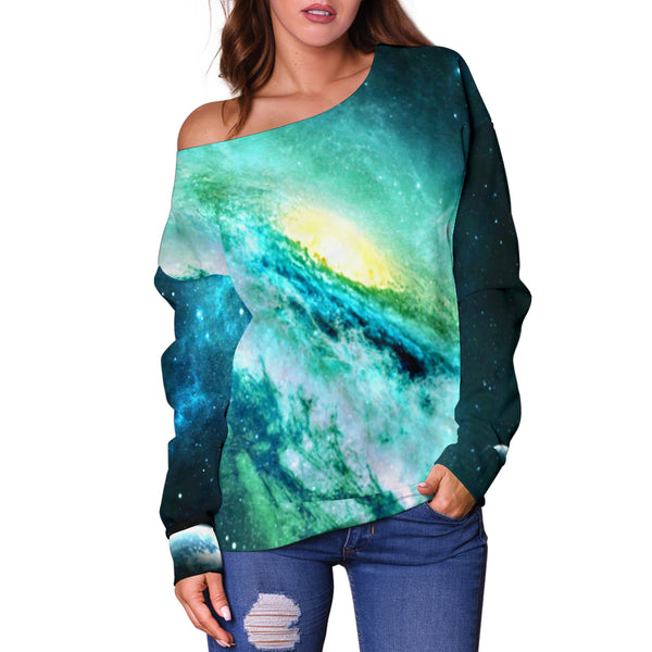 Women Teen Off Shoulder Sweater Galaxy 7