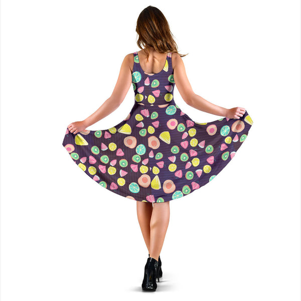 Women's Dress, No Sleeves, Custom Dress, Midi Dress, Fruits 08