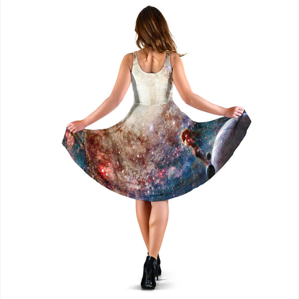 Women's Dress, No Sleeves, Custom Dress, Midi Dress, Galaxy 1-08