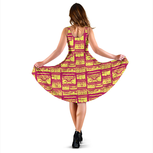 Women's Dress, No Sleeves, Custom Dress, Midi Dress, 80s Boombox 09