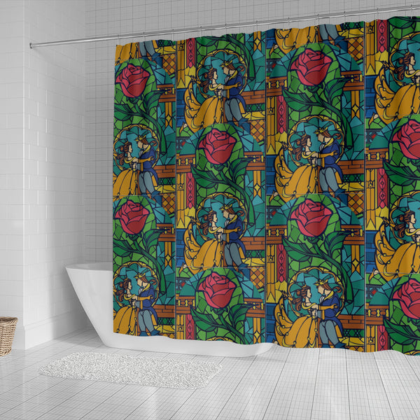 Beauty And The Beast Stained Glass Shower Curtain