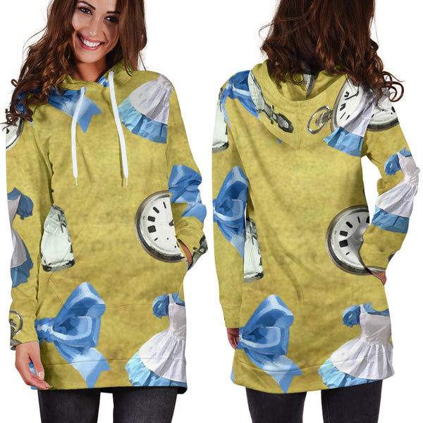 Studio11Couture Women Hoodie Dress Hooded Tunic Drink Me Alice In Wonderland Athleisure Sweatshirt
