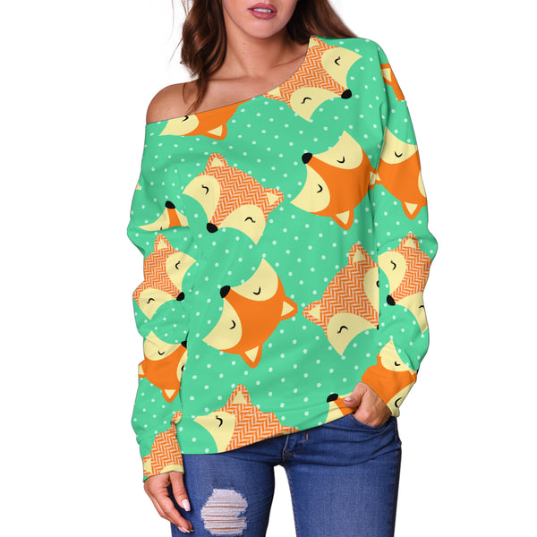 Women Teen Off Shoulder Sweater Foxes 2 Paper 5