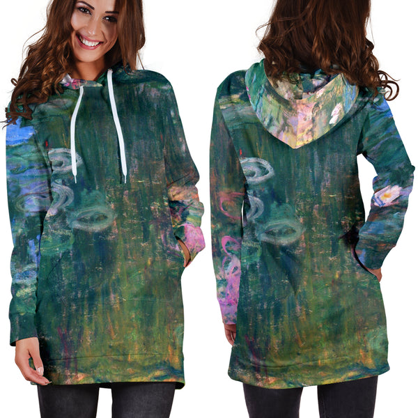Studio11Couture Women Hoodie Dress Hooded Tunic Claude Monet Water Lilies Athleisure Sweatshirt