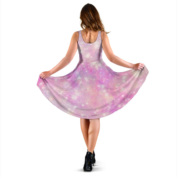 Women's Dress, No Sleeves, Custom Dress, Midi Dress, Pastel Galaxy 08