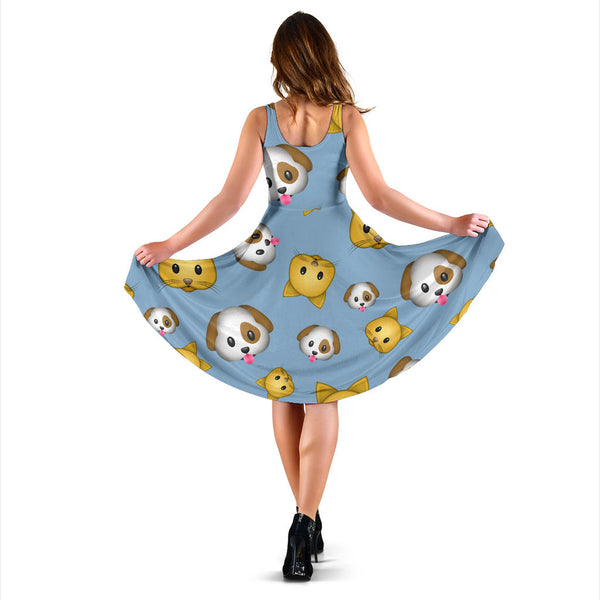 Women's Dress, No Sleeves, Custom Dress, Midi Dress, Emojis 1-01