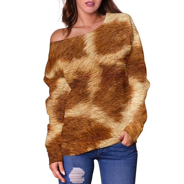 Women Teen Off Shoulder Sweater Animal Skin Texture 1-11