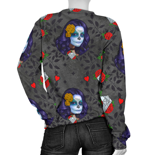 Custom Made Printed Designs Women's (W3) Sweater Sugar Skull