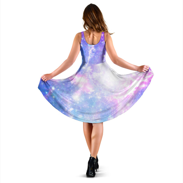 Women's Dress, No Sleeves, Custom Dress, Midi Dress, Pastel Galaxy 05