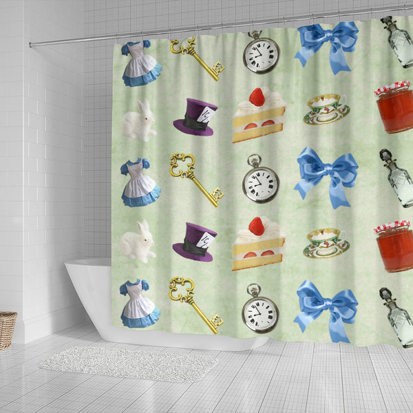 Cake And Hat Alice In Wonderland Shower Curtain