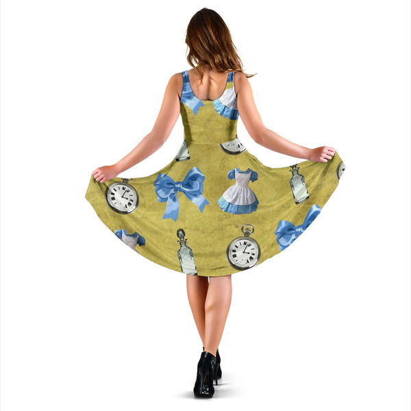 Women's Dress, No Sleeves, Custom Dress, Midi Dress, Alice In Wonderland 2 Alice Paper 02