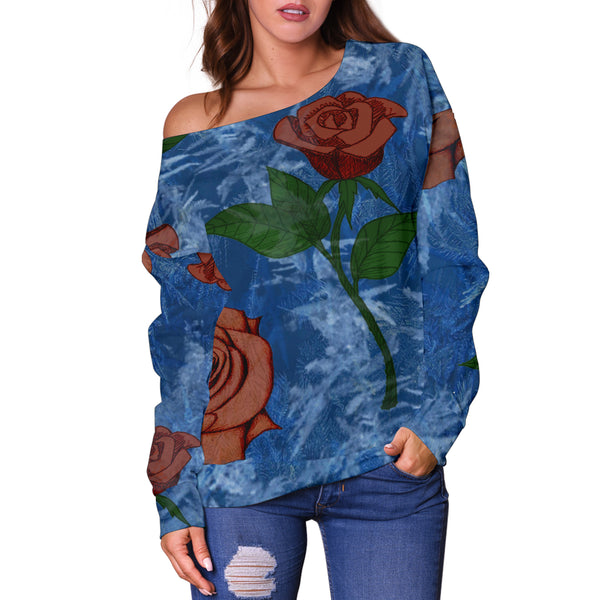 Women Teen Off Shoulder Sweater Beauty And The Beast 1 Frosted-Rose