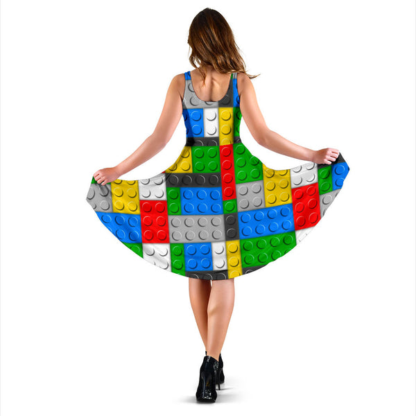 Women's Dress, No Sleeves, Custom Dress, Midi Dress, Lego Building Blocks 01