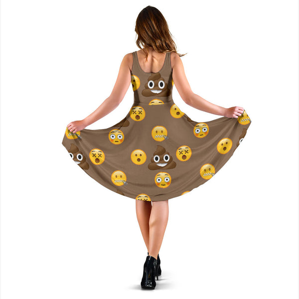 Women's Dress, No Sleeves, Custom Dress, Midi Dress, Emojis 1-09