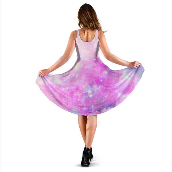 Women's Dress, No Sleeves, Custom Dress, Midi Dress, Pastel Galaxy 07