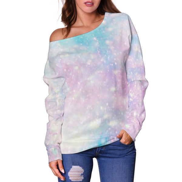 Women Teen Off Shoulder Sweater Pastel Galaxy 6