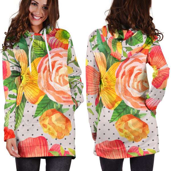 Studio11Couture Women Hoodie Dress Hooded Tunic Beautiful Floral Spring Athleisure Sweatshirt
