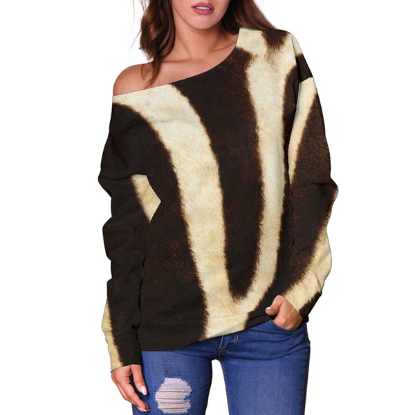 Women Teen Off Shoulder Sweater Animal Skin Texture 1-07