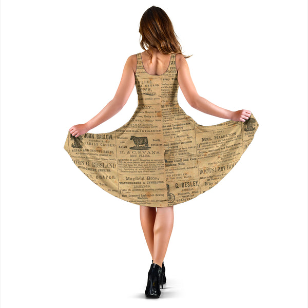 Women's Dress, No Sleeves, Custom Dress, Midi Dress, Old Newspaper 13