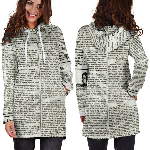 Studio11Couture Women Hoodie Dress Hooded Tunic Scrambled Eggs Old Newspaper Athleisure Sweatshirt
