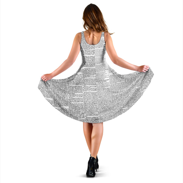 Women's Dress, No Sleeves, Custom Dress, Midi Dress, Old Newspaper 04