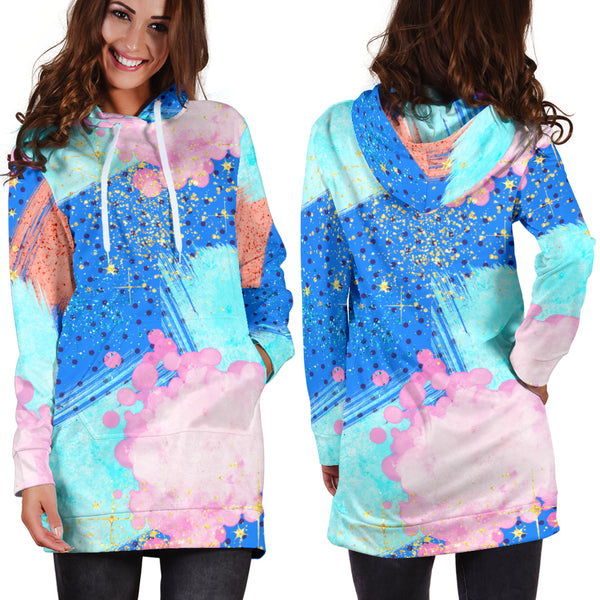 Studio11Couture Women Hoodie Dress Hooded Tunic 80s Shades Fashion Girl Athleisure Sweatshirt