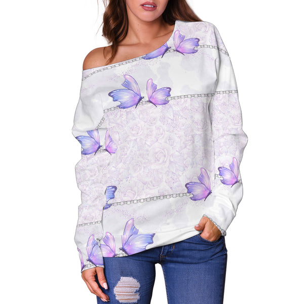 Women Teen Off Shoulder Sweater Lady Butterfly 05