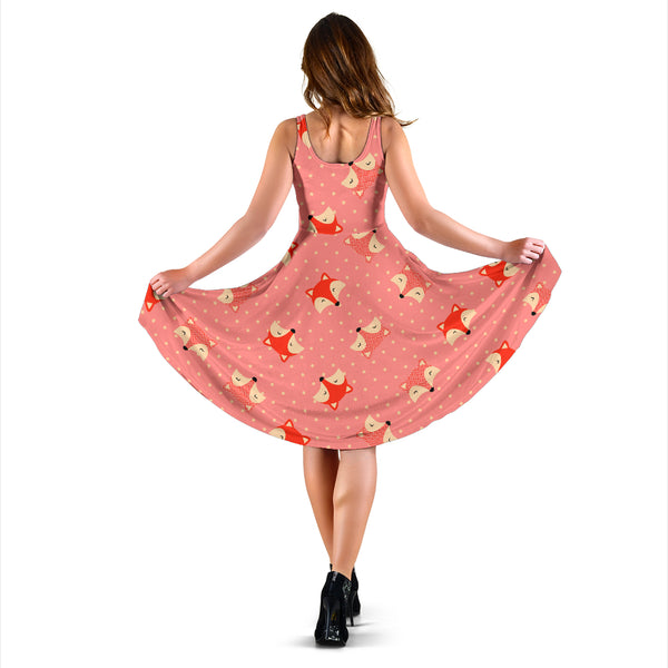 Women's Dress, No Sleeves, Custom Dress, Midi Dress, Foxes 3-03