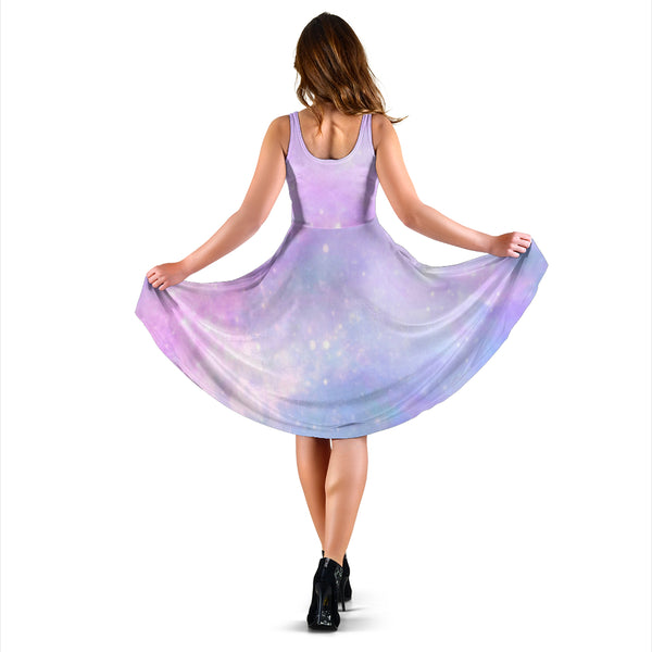 Women's Dress, No Sleeves, Custom Dress, Midi Dress, Pastel Galaxy 10
